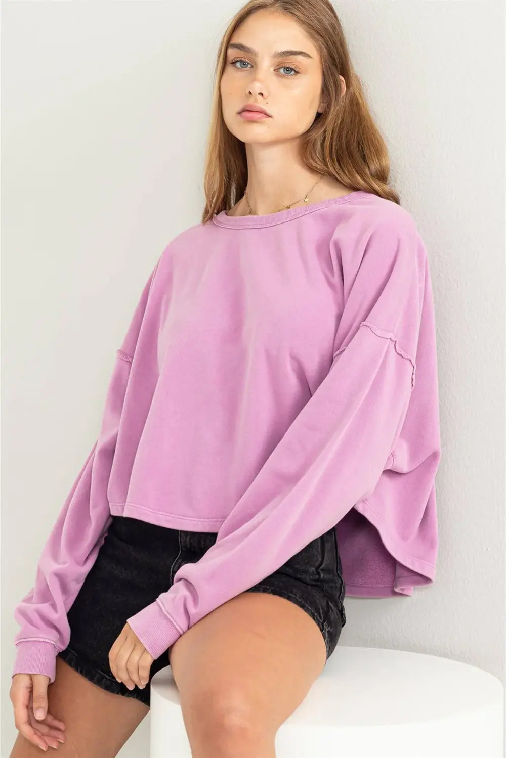 Oversized Cropped Sweatshirt Casual Athleisure Pullover Top