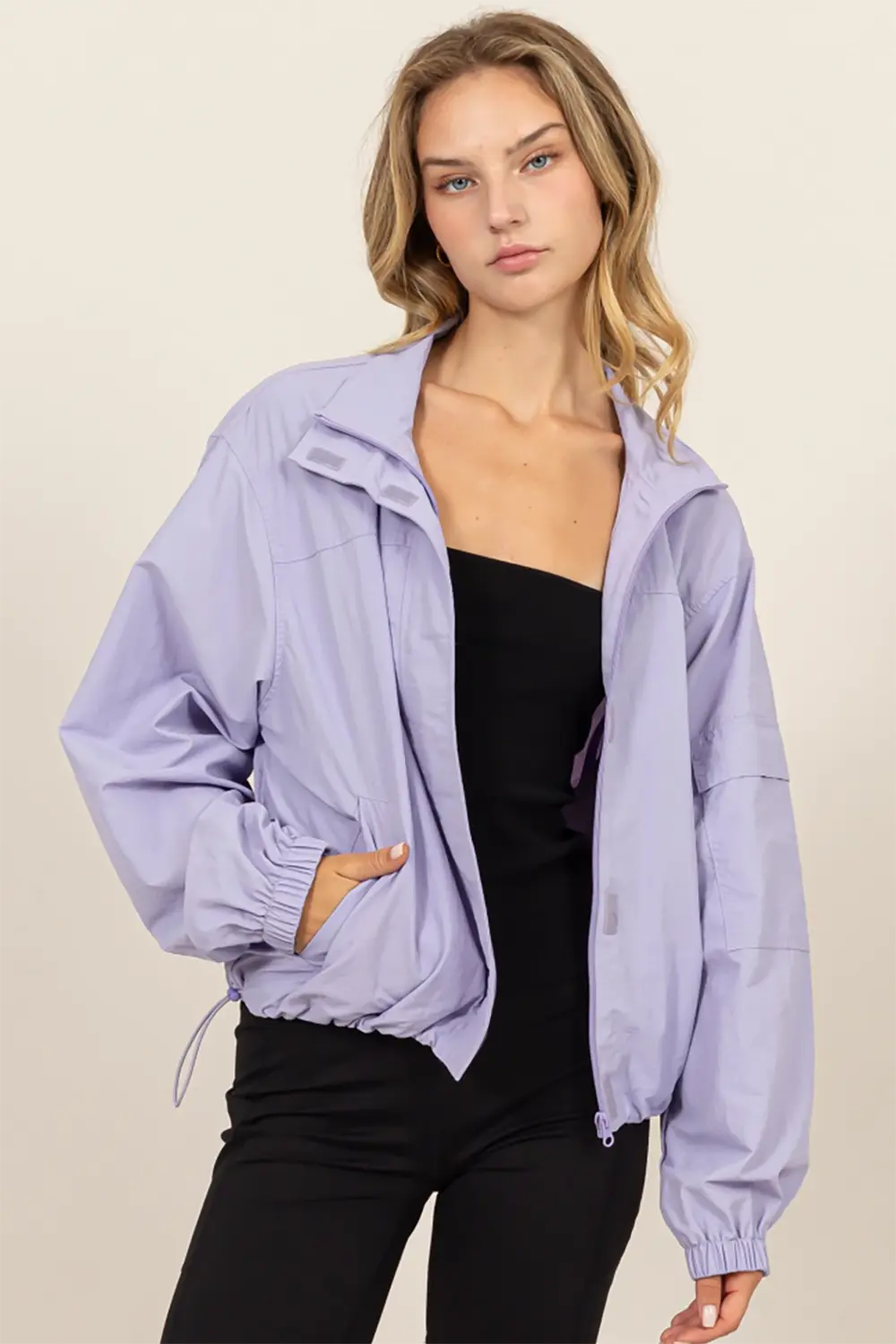 Lightweight Nylon Windbreaker Zip Up & Hook And Loop Athletic Jacket