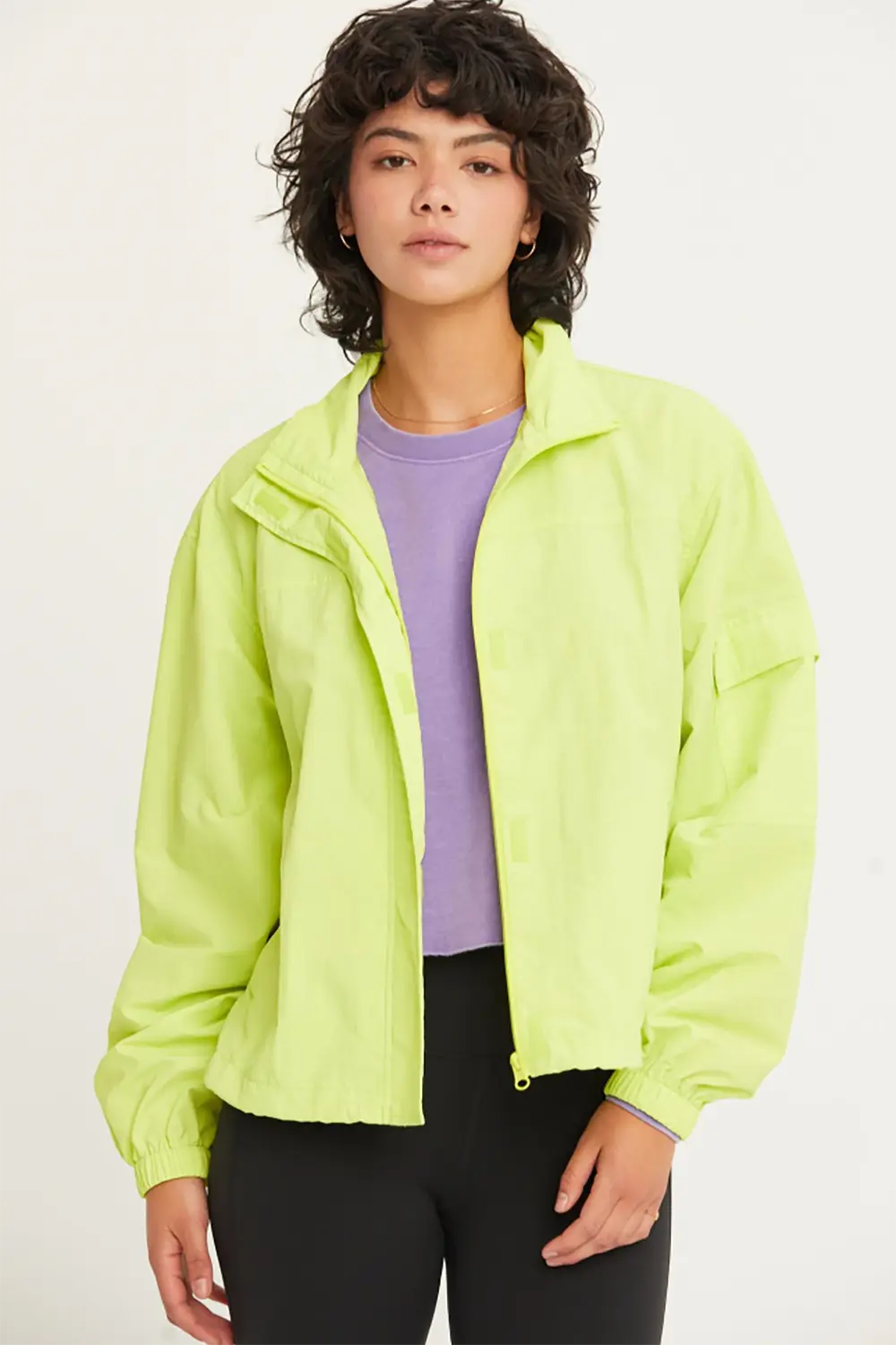 Lightweight Nylon Windbreaker Zip Up & Hook And Loop Athletic Jacket