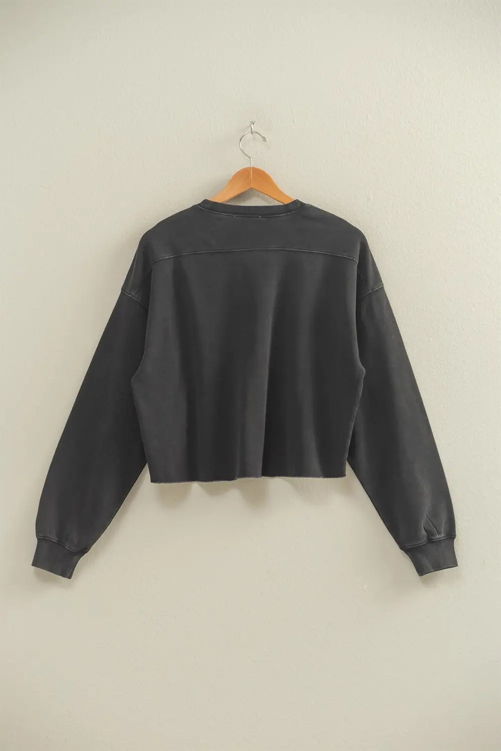 Oversized Basic Crewneck Frayed Hem Casual Cropped Pullover Sweatshirt Top