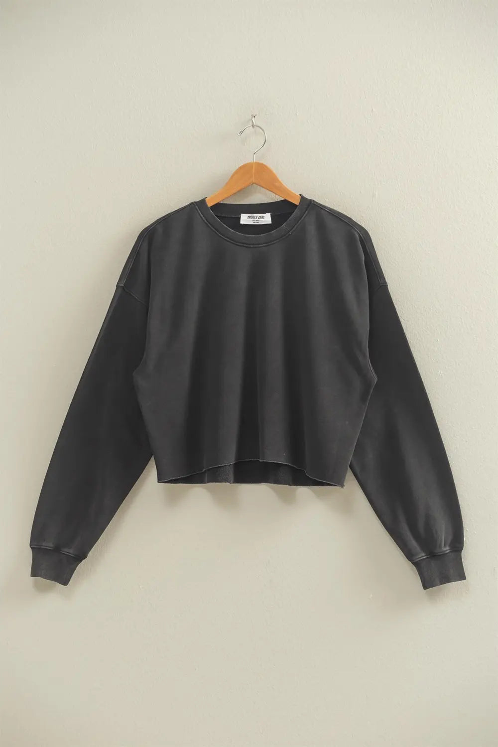 Oversized Basic Crewneck Frayed Hem Casual Cropped Pullover Sweatshirt Top