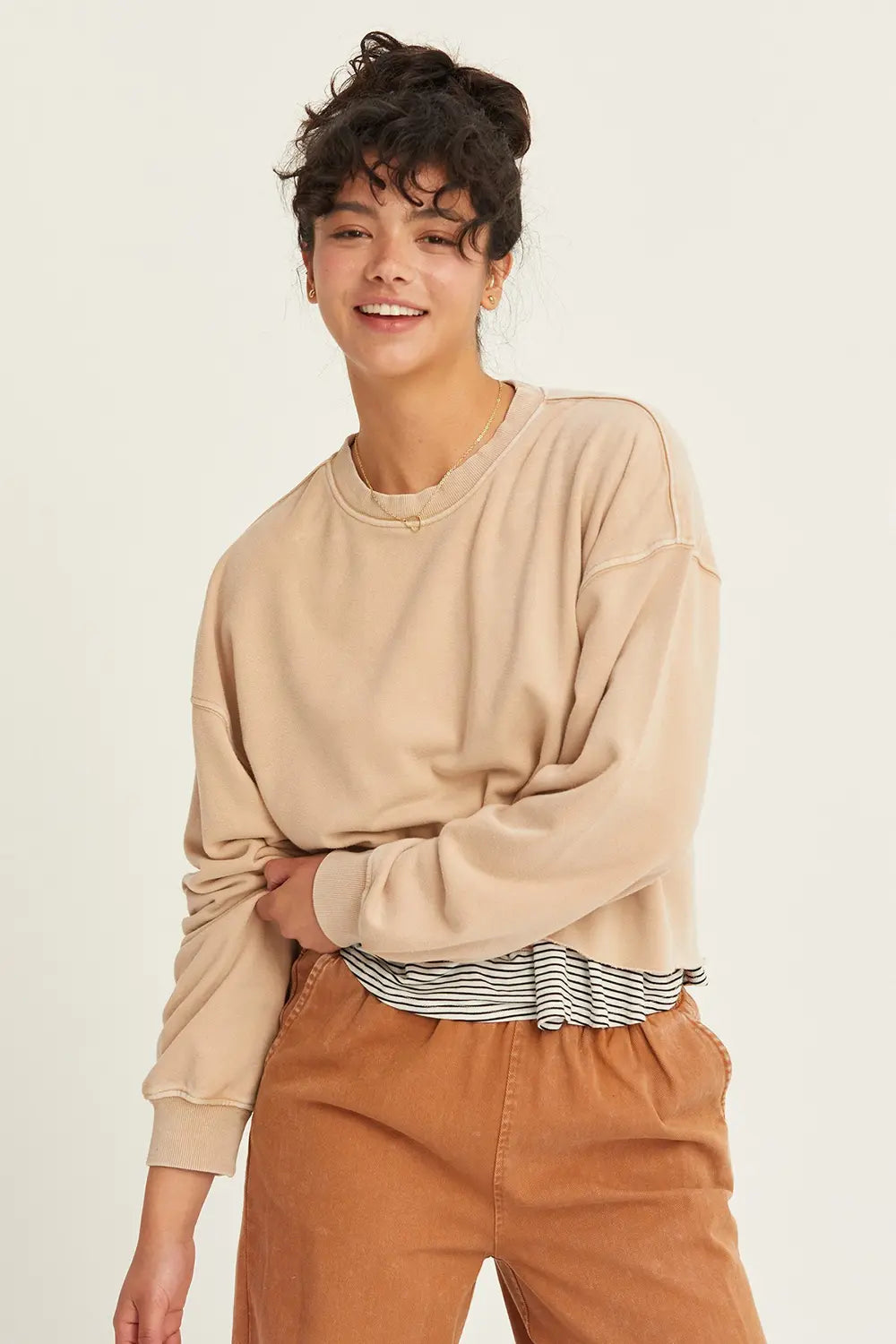 Oversized Basic Crewneck Frayed Hem Casual Cropped Pullover Sweatshirt Top