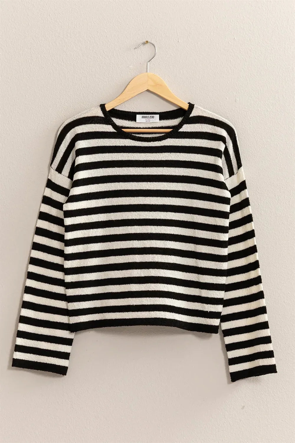 Classic Horizontal Striped Soft Knit Crew Neck Relaxed Fit Long Sleeve Pullover Sweater