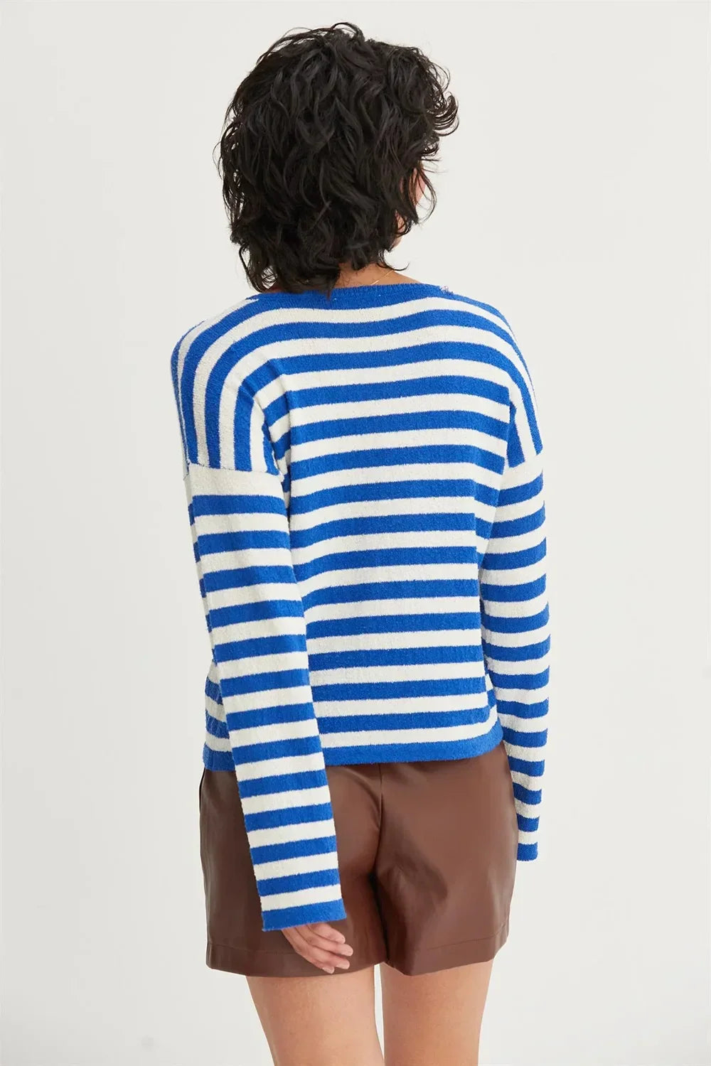 Classic Horizontal Striped Soft Knit Crew Neck Relaxed Fit Long Sleeve Pullover Sweater