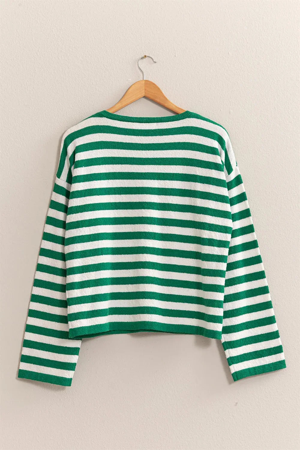 Classic Horizontal Striped Soft Knit Crew Neck Relaxed Fit Long Sleeve Pullover Sweater