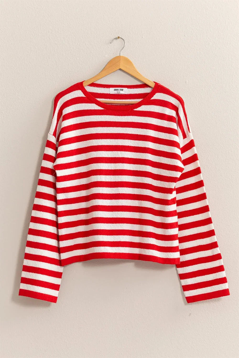Classic Horizontal Striped Soft Knit Crew Neck Relaxed Fit Long Sleeve Pullover Sweater