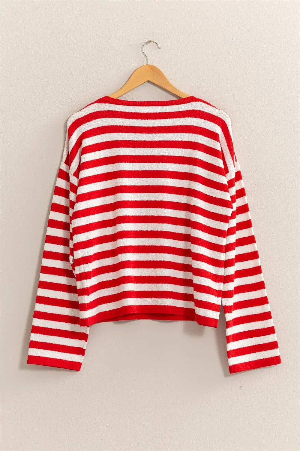 Classic Horizontal Striped Soft Knit Crew Neck Relaxed Fit Long Sleeve Pullover Sweater