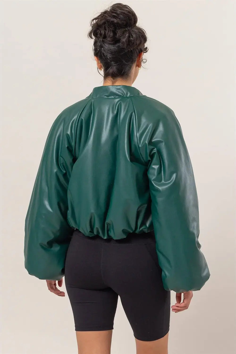 Oversized Vegan Leather Crop Boutique Trendy Puffer Bomber Jacket