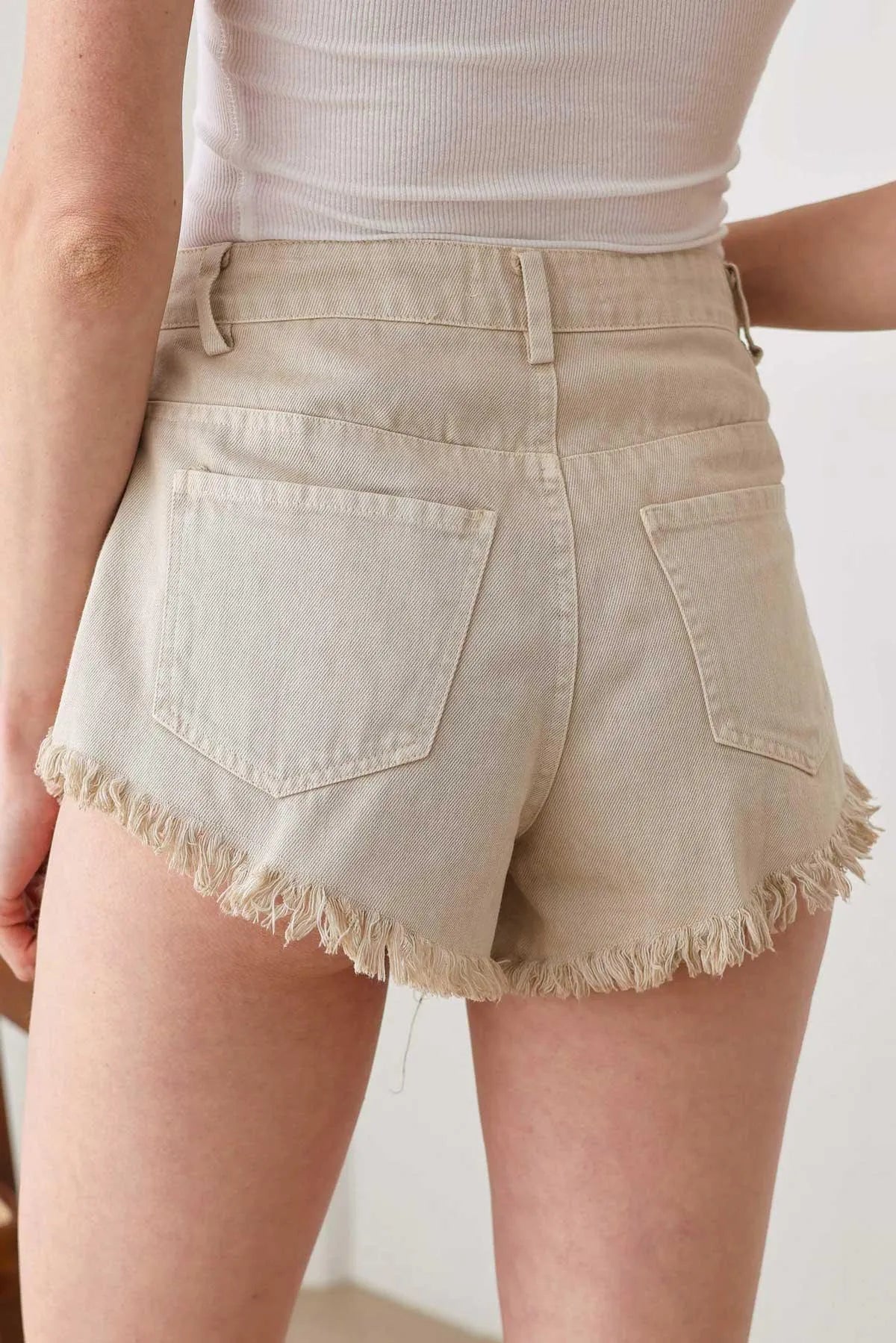 Studded Mid Waist Frayed Hem Denim Short - Tasha Apparel Wholesale