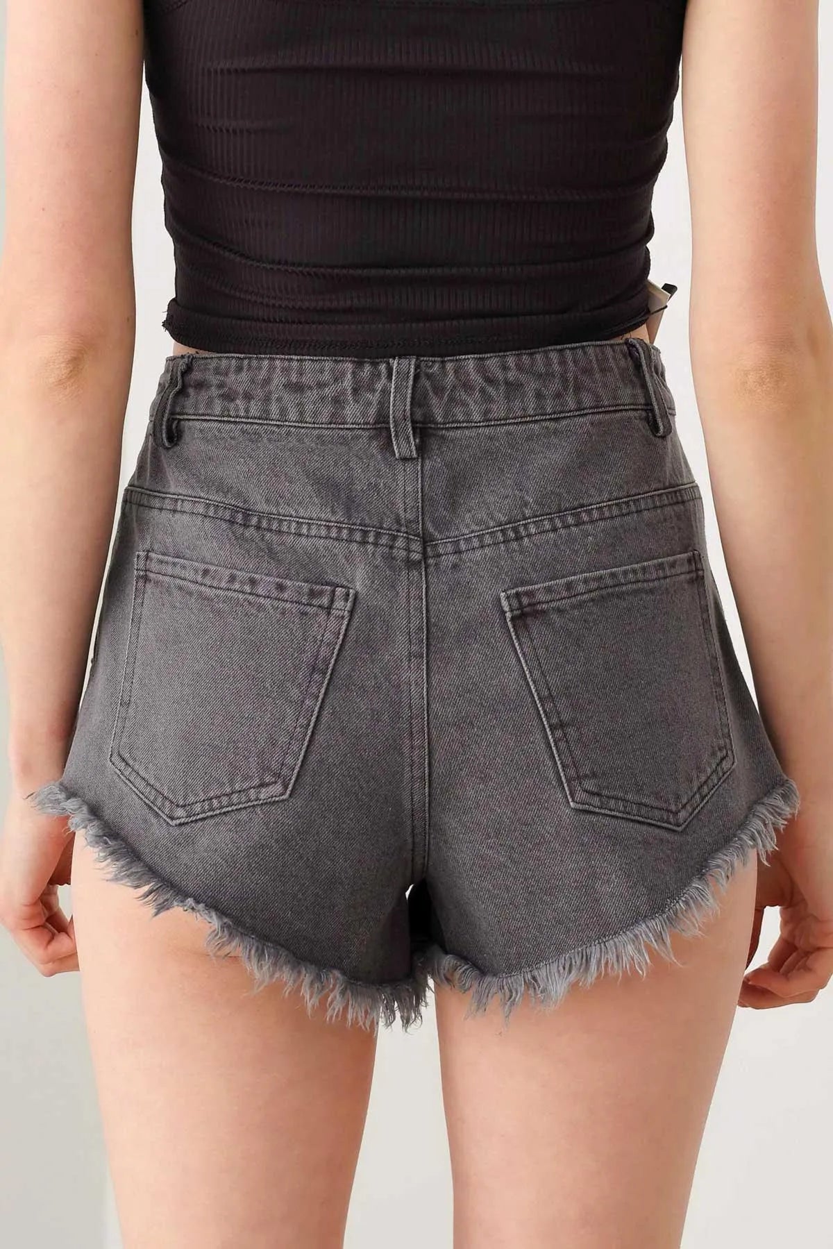 Studded Mid Waist Frayed Hem Denim Short - Tasha Apparel Wholesale