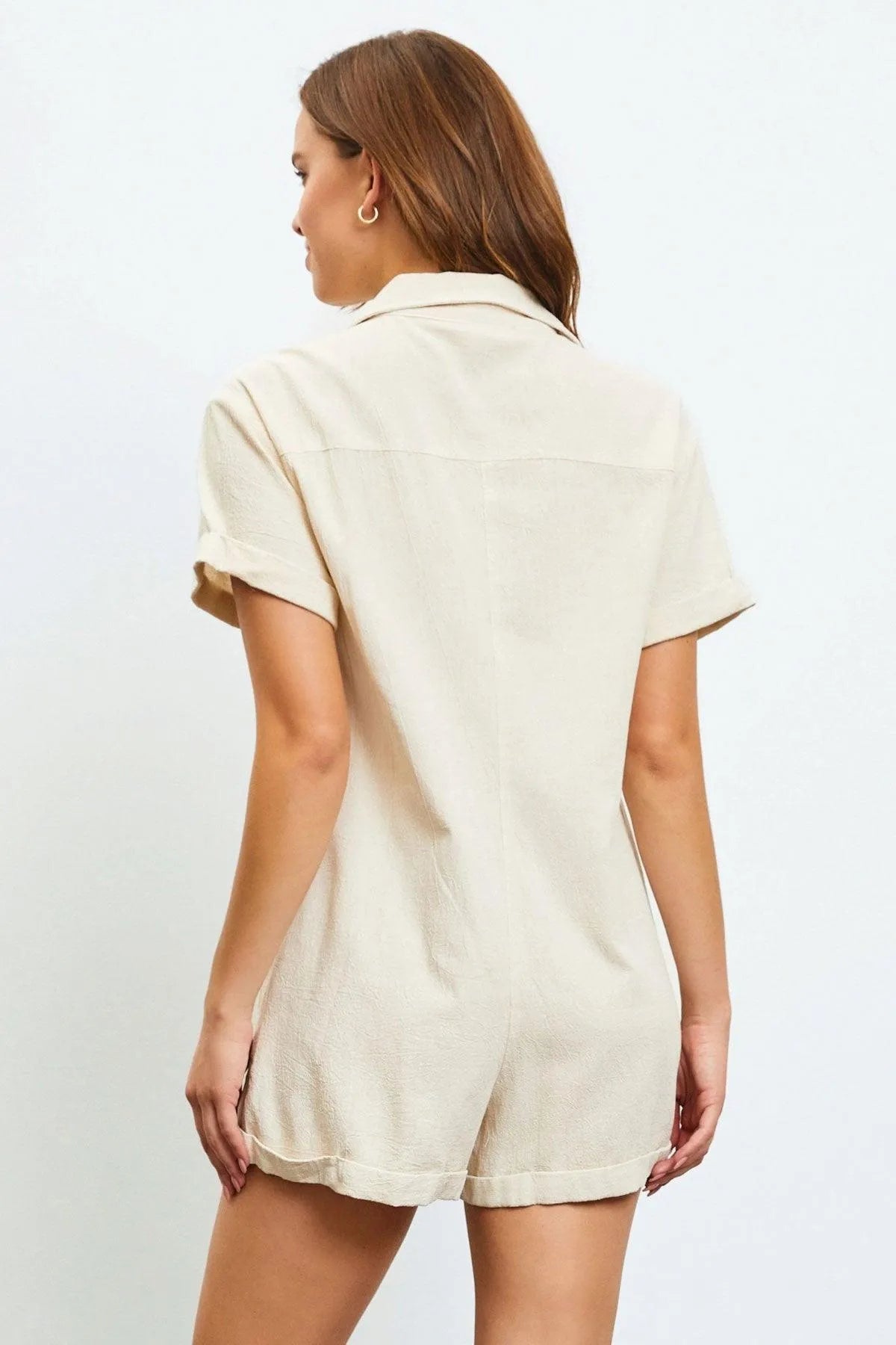 Buttoned Relax Fit Short Sleeve Front Pocket Romper - Tasha Apparel Wholesale