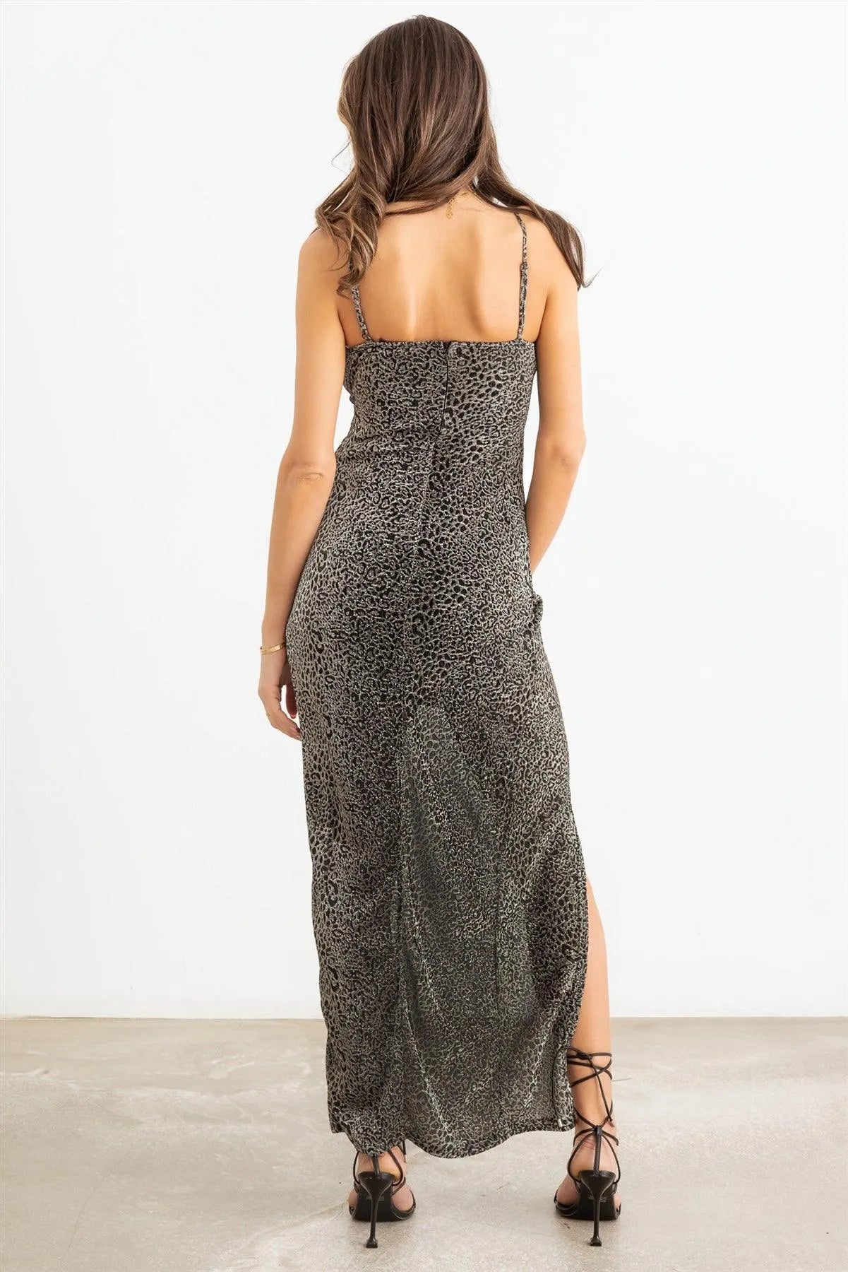 Animal Print Shiny Cut-Out Wrap Midi Dress - Tasha Apparel Wholesale