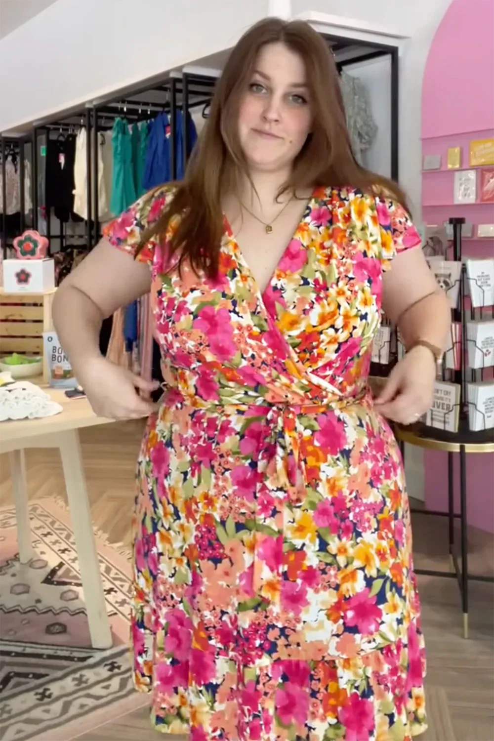 midi plus size boho dress Plus Size Floral Print Wrap V-Neck Flutter Sleeve Tie Waist Boho Garde