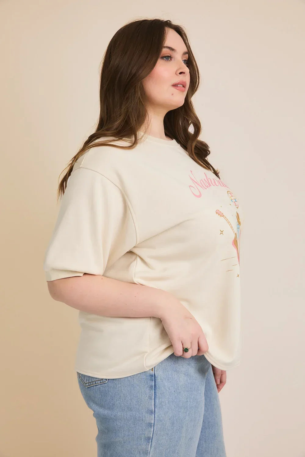 Plus Size Nashville Cocktail Club Graphic Oversized Short Sleeve Boho Music City Tee - Tasha Apparel Wholesale