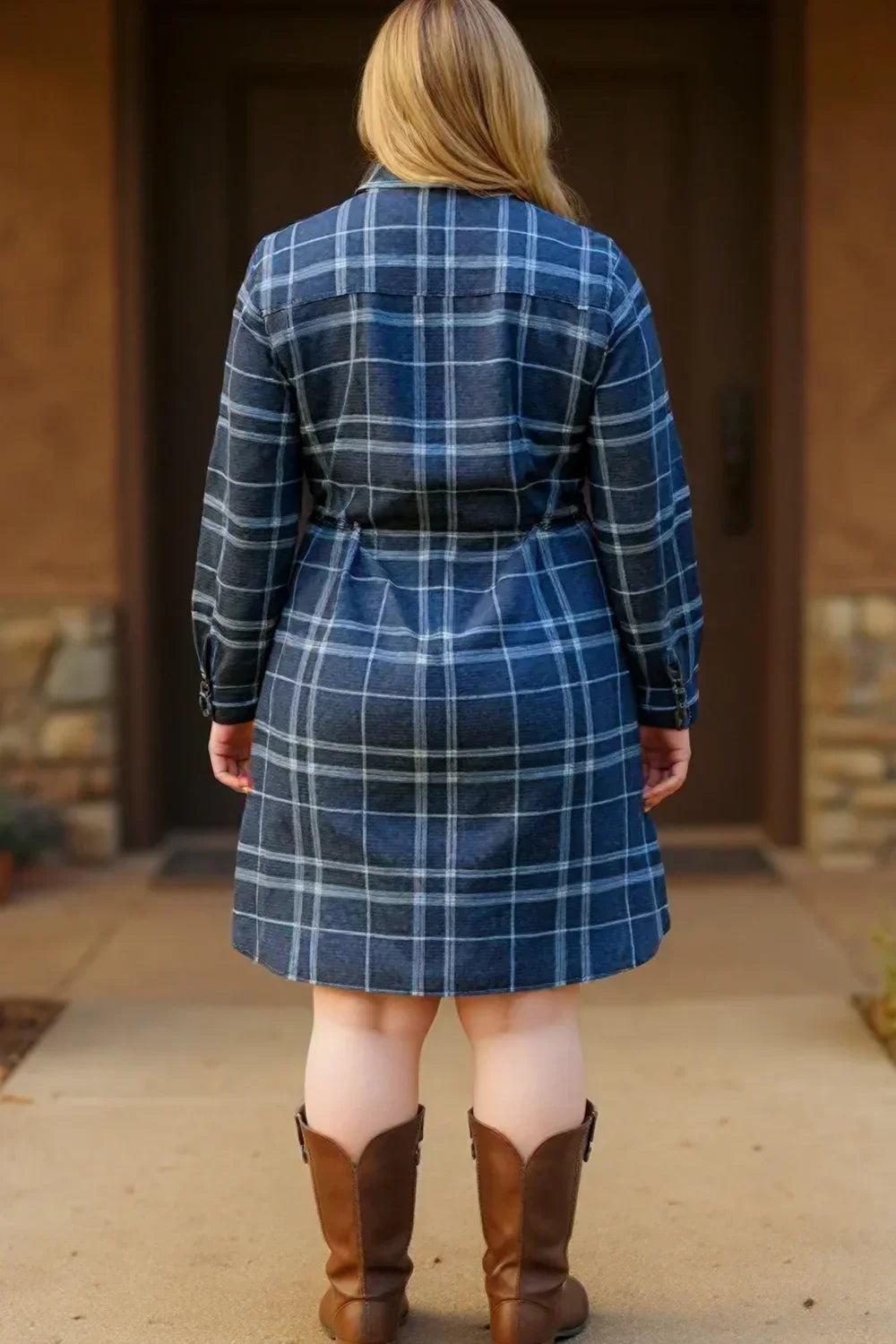 plus size flannel shirt dress Plus Size Navy & Green Check Cotton Flannel Shirt Dress