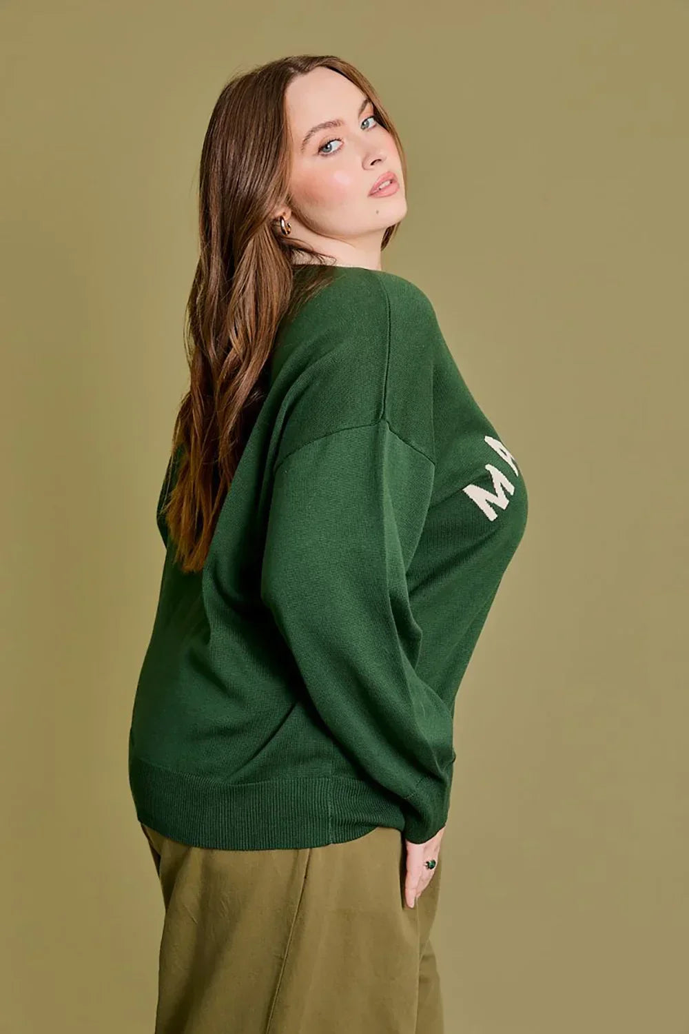 Plus Size "Malibu Golf Club" Graphic Knit Long Sleeve Crew Neck Relaxed Fit Sweater