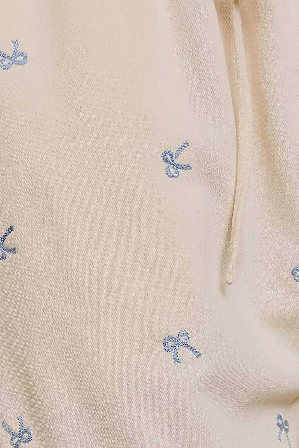 Cream Embroidered Bow Print Elastic Waist Drawstring Joggers - Tasha Apparel Wholesale