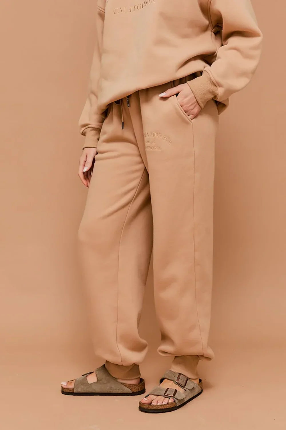 "Santa Monica California" Embossed Graphic Elastic Waist Drawstring Joggers