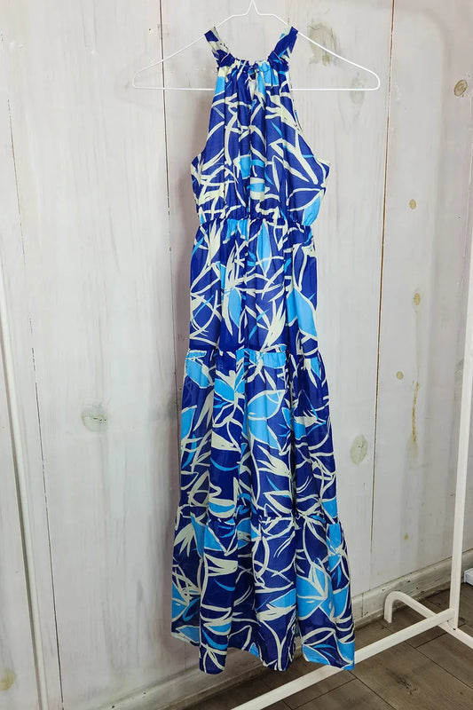 Girls Tropical Floral Print Halter Neck Tiered Maxi Dress - Tasha Apparel Wholesale