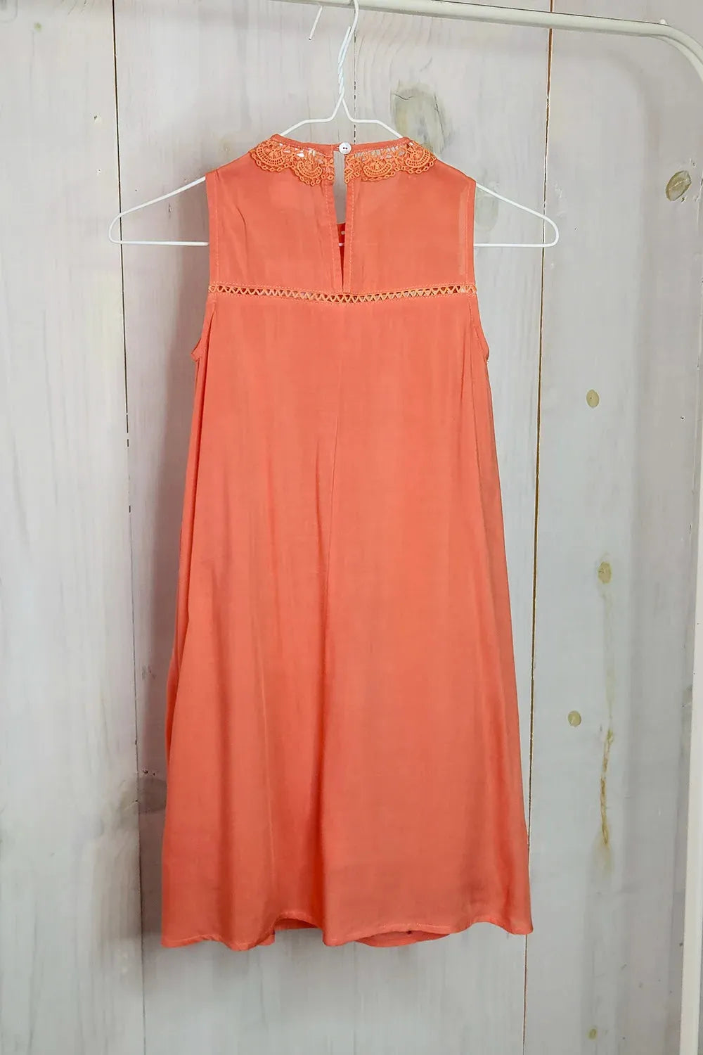 Girls Embroidered Floral Lace Detail Sleeveless Dress Coral / S-M-L-XL/1-2-2-1 Girls Embroidered Floral Lace Detail Sleeveless Dress Coral / S-M-L-XL/1-2-2-1