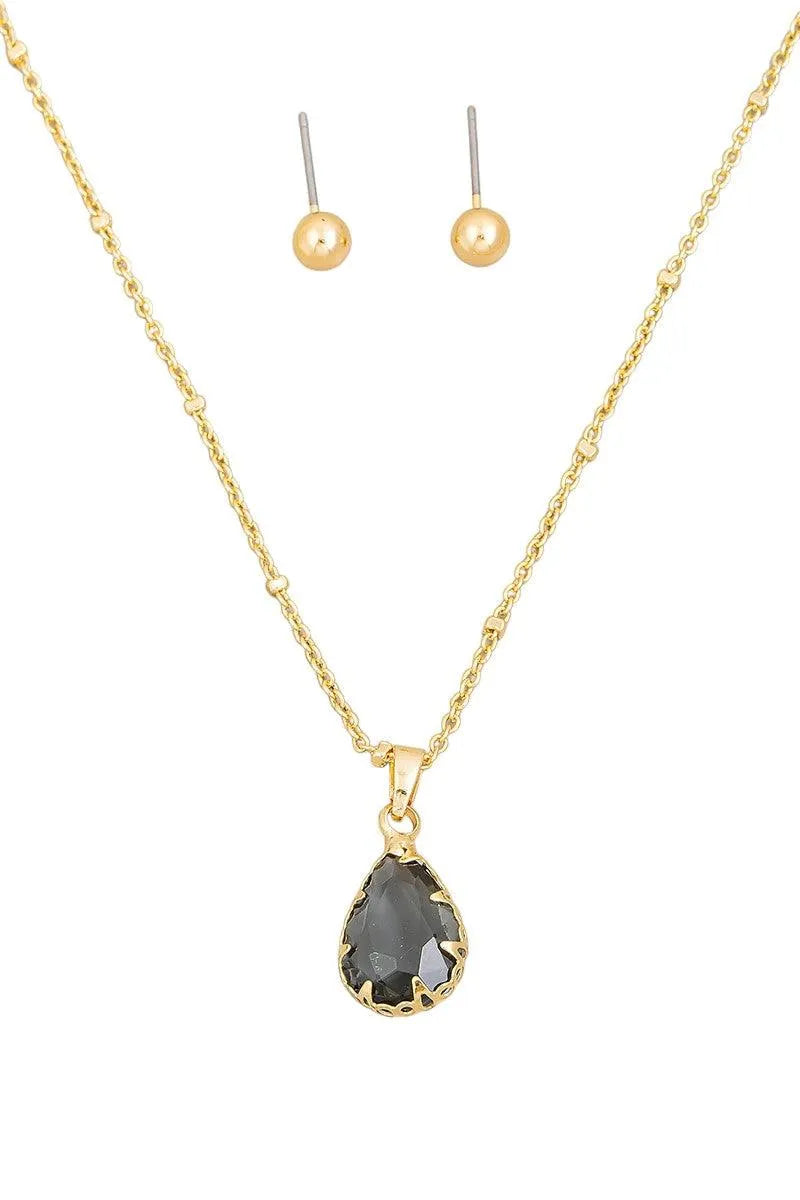 Teardrop Cubic Zirconia Jewelry Set - Small Pear Shaped Necklace & Earrings In 14k Gold Plated/Sterling Silver