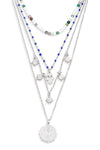 Four Layer Colorful Beads Evil Eye Pendant Necklace