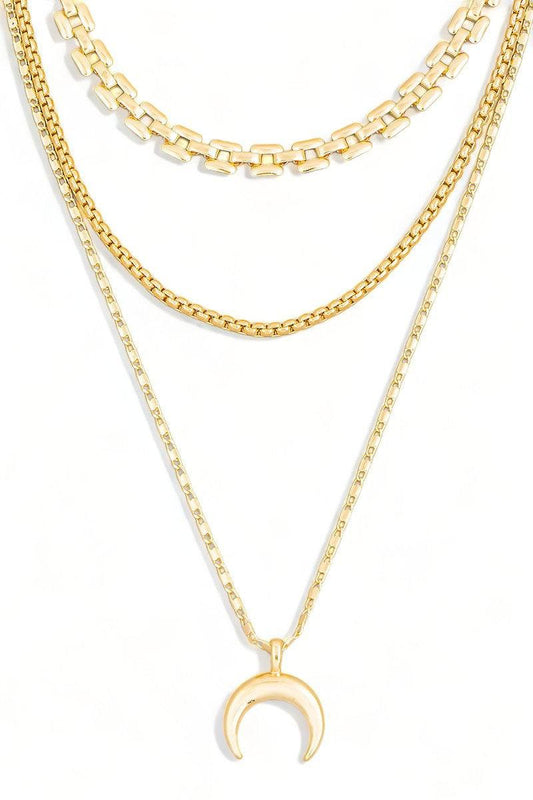 Assorted Layer Chain Crescent Moon Pendant Necklace - Tasha Apparel Wholesale
