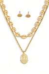 Layered Mariner Chain Pendant Necklace Stud Earring Set
