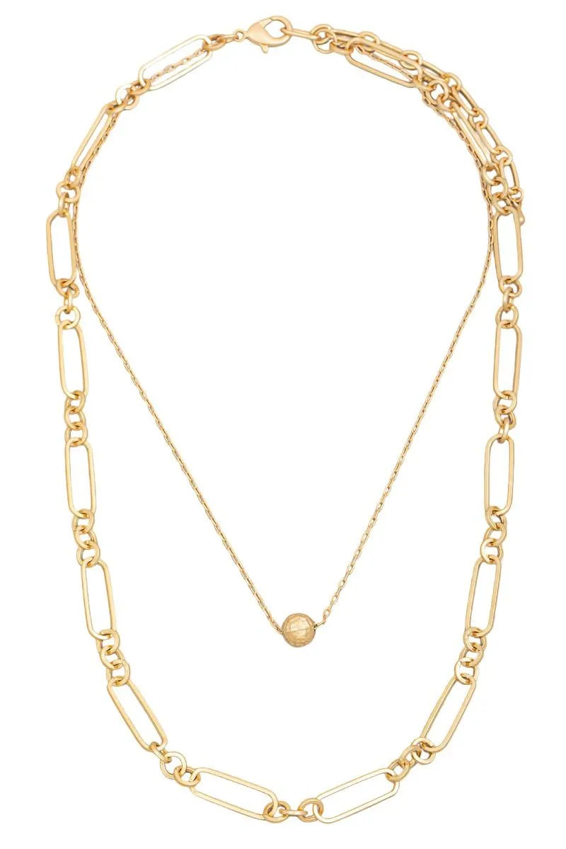 Layered Oval Cutout Chain Link Ball Pendant Necklace - Tasha Apparel Wholesale
