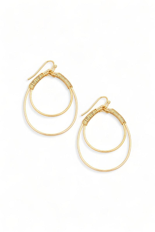Metal Layered Oval Cutout Wrapped Wire Drop Earrings