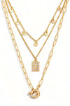 Layered Chain Link Circle Rectangular Charm Necklace