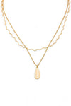 Two Layer gold Flat Teardrop Pendant Wavy Necklace