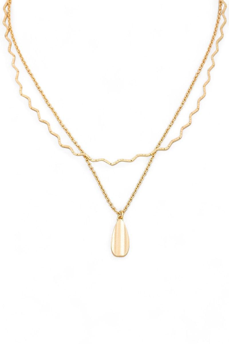 Two Layer gold Flat Teardrop Pendant Wavy Necklace - Tasha Apparel Wholesale