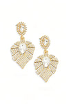 Elegant Pave Leaf Rhinestone Drop Dangle Omega Clip Earrings - Tasha Apparel Wholesale