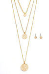 3 Layered Coin Pendant Necklace & Small Ball Earring Set