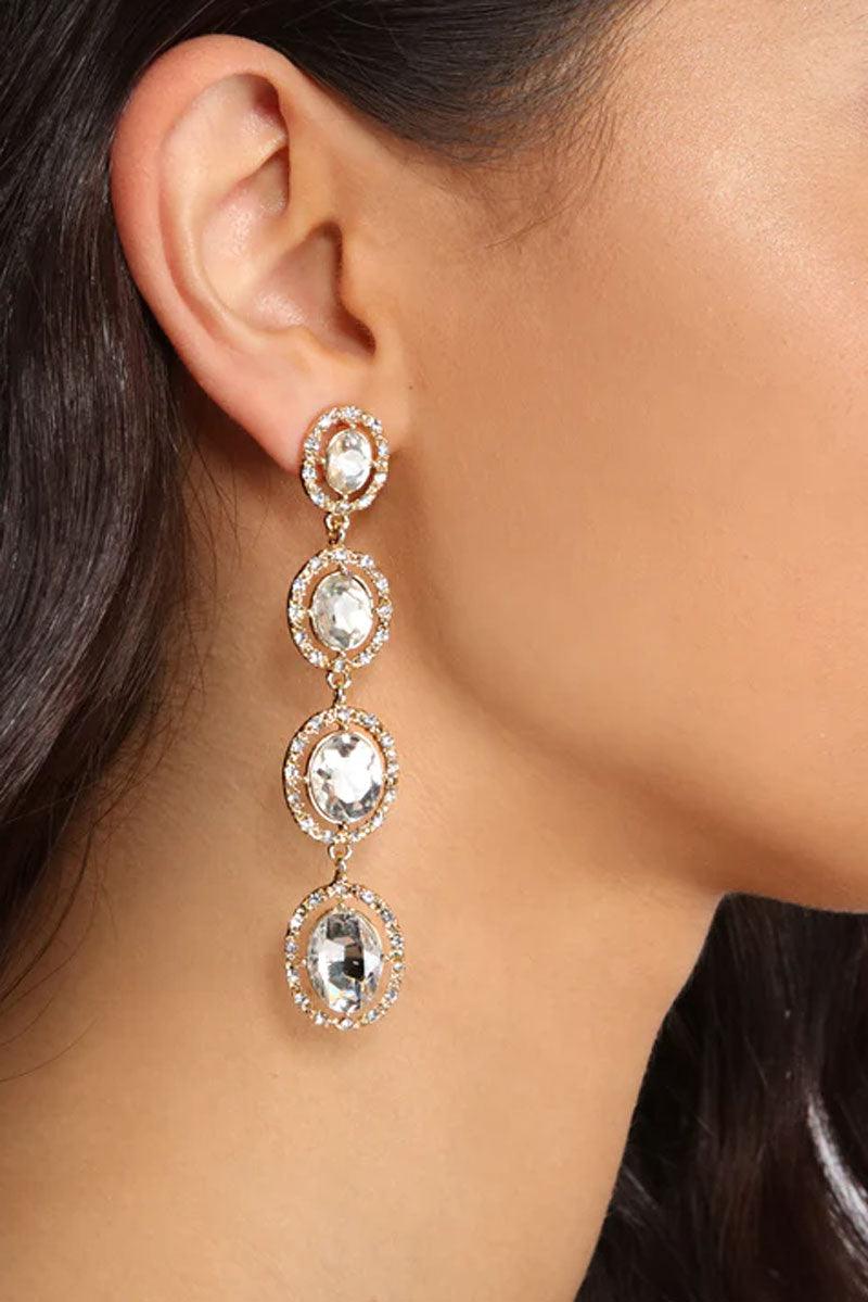 Oval Long Rhinestone Linear Earrings - Tasha Apparel Wholesale