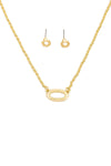 Dainty Rope Chain Oval Charm Necklace Pentagon Earring Set