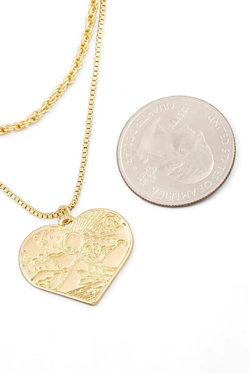 Two Layer Sunrise Heart Pendant Necklace - Tasha Apparel Wholesale