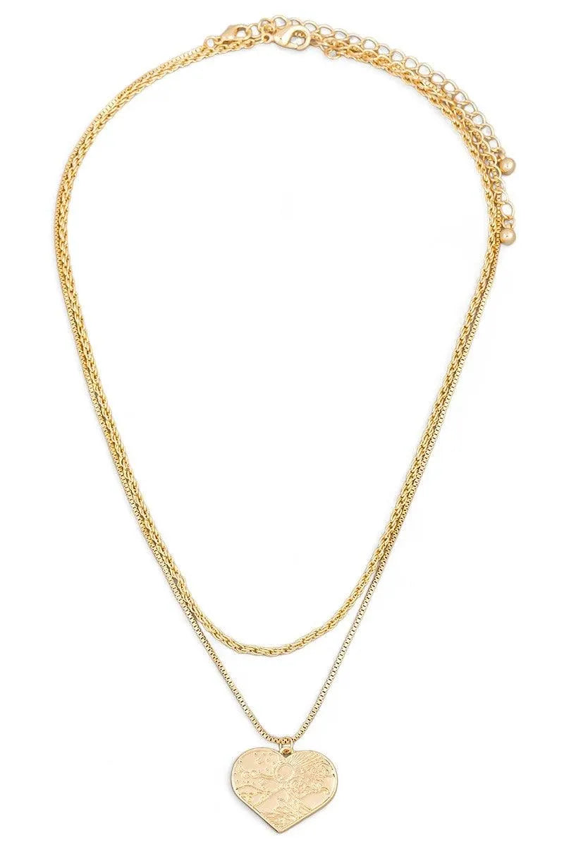 Two Layer Sunrise Heart Pendant Necklace - Tasha Apparel Wholesale