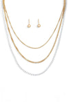 3 Layer Assorted Chain Necklace Small Ball Earring Set - Tasha Apparel Wholesale