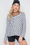 Edgy Chic Gingham Plaid Off-Shoulder Button-Up Top - Tasha Apparel Wholesale