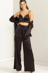 Satin 3 Piece Coordinated Crop Top Wide Leg Pants Blazer Set