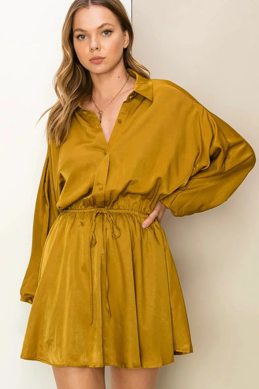 Button Front Balloon Sleeve Mini Dress Women's Wholesale Boutique - Tasha Apparel Wholesale