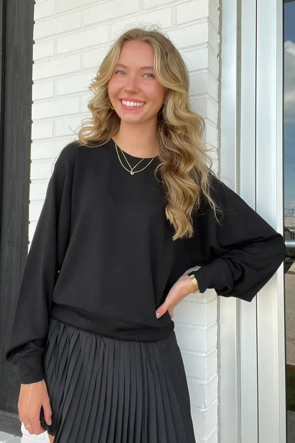 Basic Demi Classic Crewneck Long Sleeve Essential Layering Scuba Sweatshirt - Tasha Apparel Wholesale