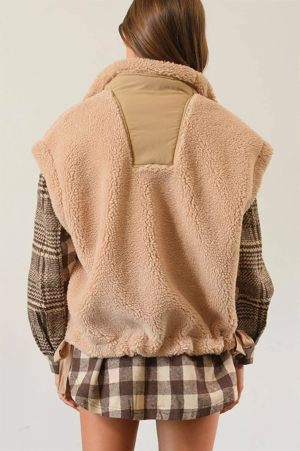 Cozy Beige Sherpa Fleece Teddy Bear Oversized Neutral Layering Vest