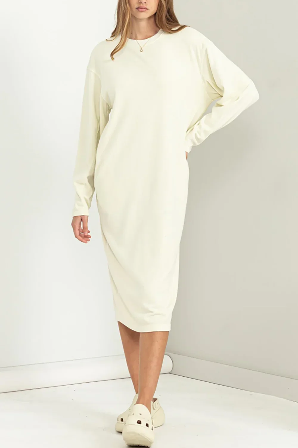 Oversized Midi Sweatshirt Dress Long Sleeve Casual Comfort Dress - Tasha Apparel Wholesale