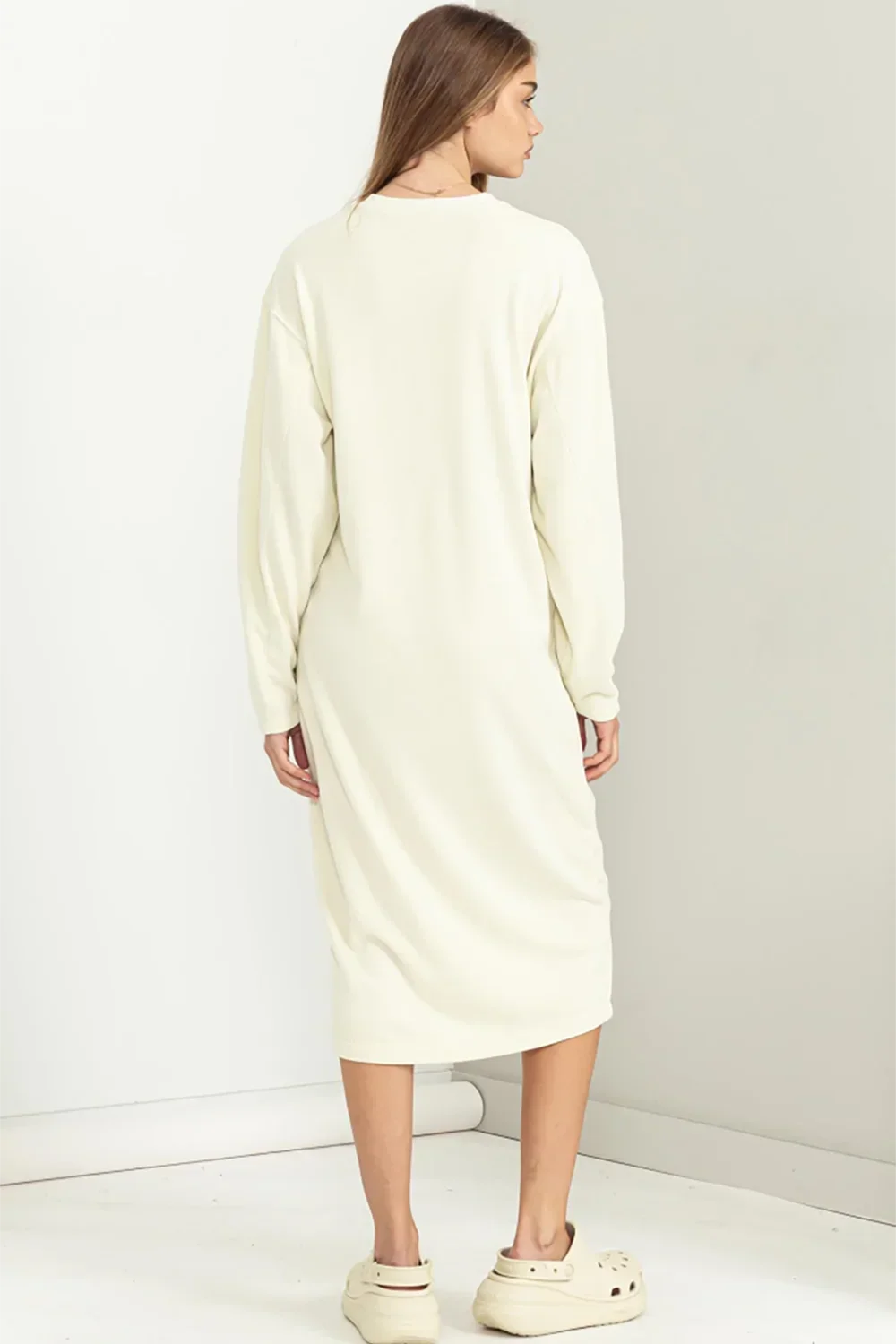 Oversized Midi Sweatshirt Dress Long Sleeve Casual Comfort Dress - Tasha Apparel Wholesale