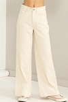 Cream 100% Cotton Corduroy Wide Leg Pants Boho Relaxed Fit Trendy Pants