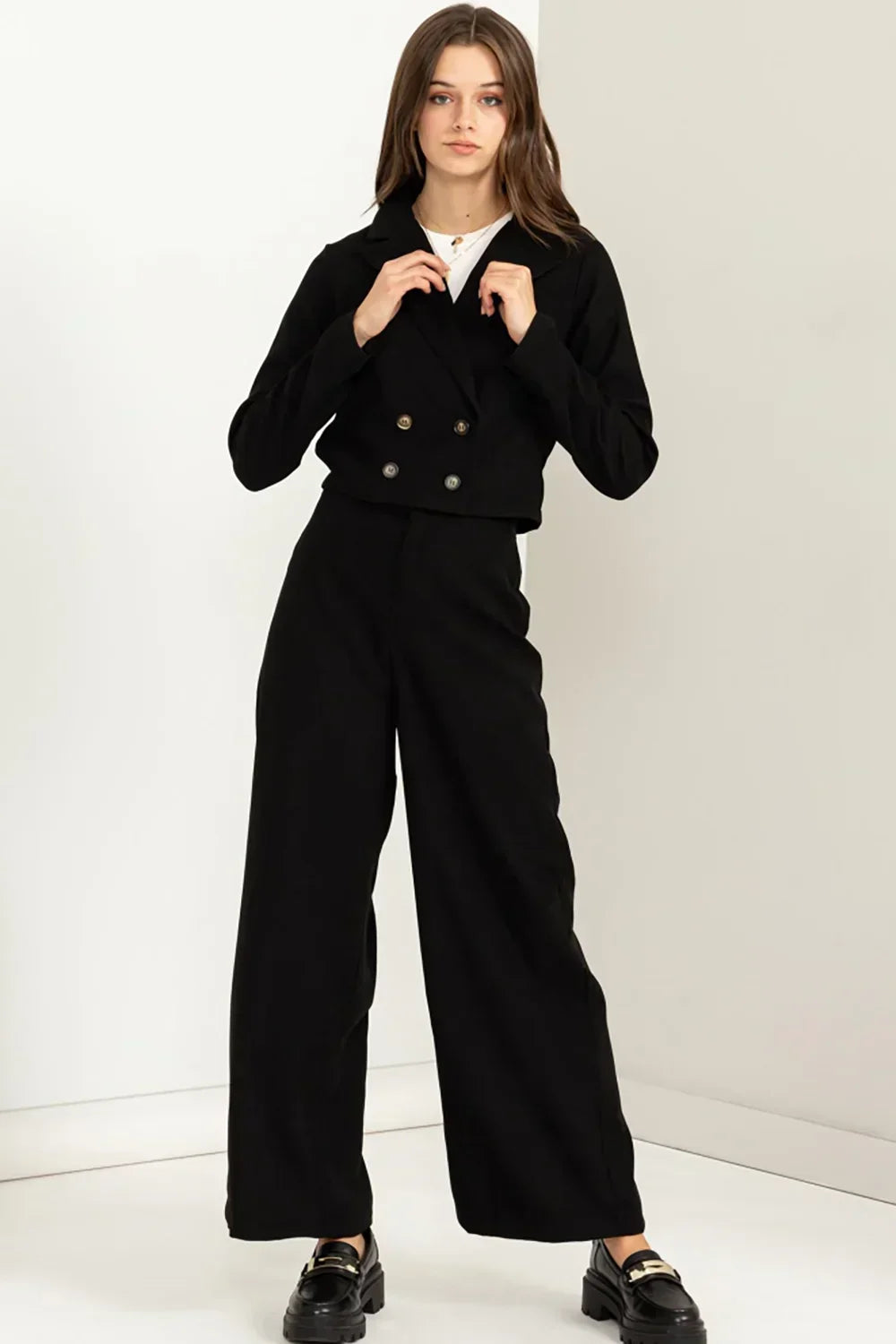 Double Breasted Cropped Blazer Wide Leg High Waist Pants Coordinated S double-breasted-cropped-blazer-wide-leg-high-waist-pants-coordinated-s