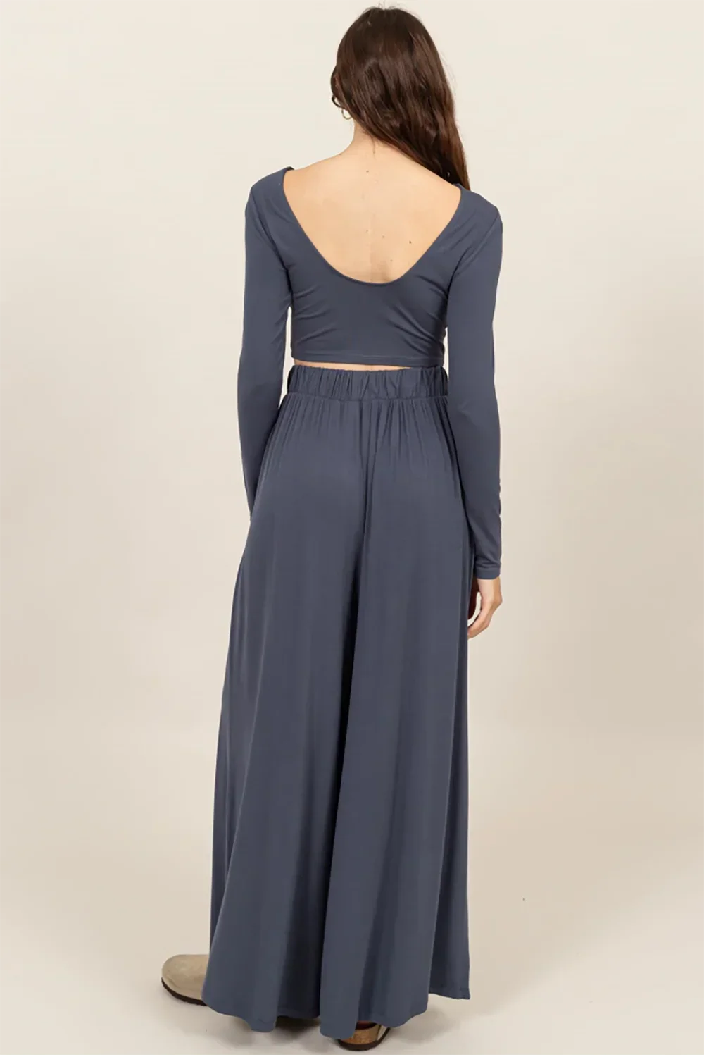 HF24E927-SET Long Sleeve Crop Top & Extra Wide Pants Set - Tasha Apparel Wholesale